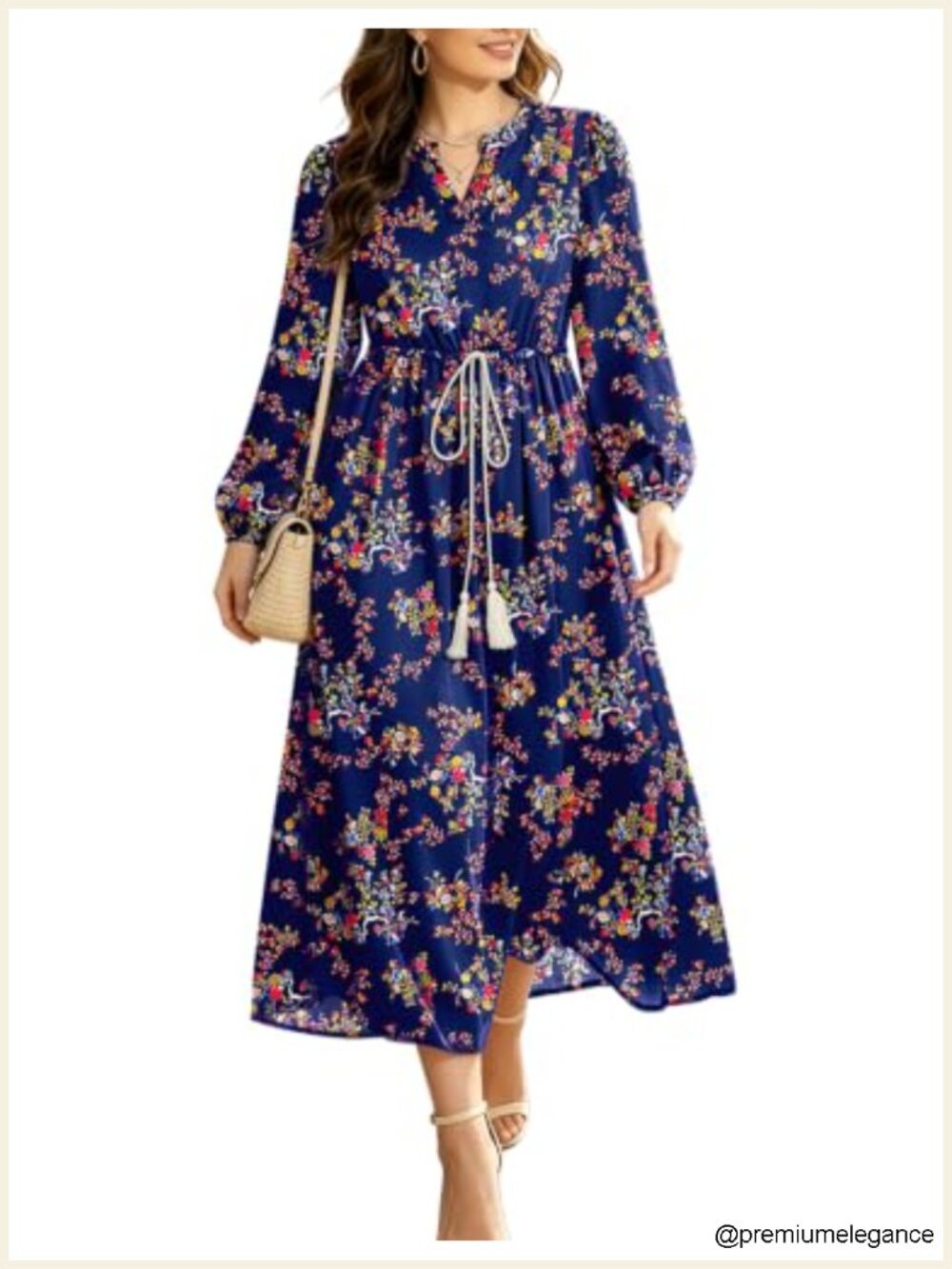 Women's Boho Maxi Dress Cotton Blend Floral Print Long Sleeve Flowy Wedding